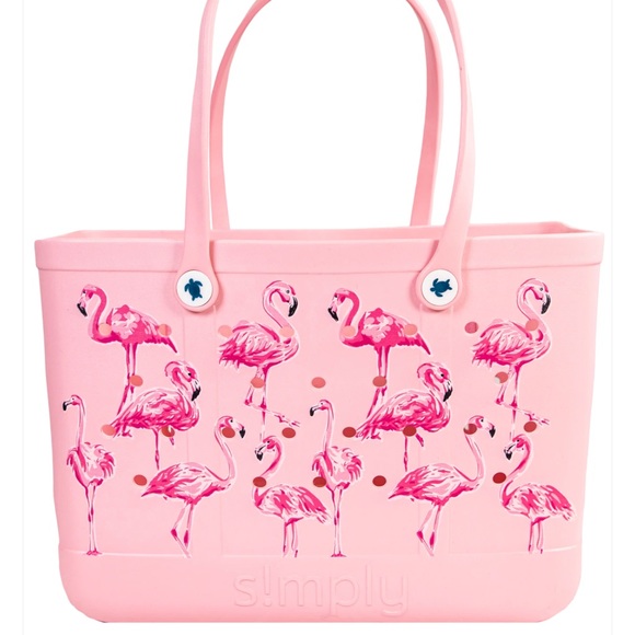 Simply Southern Pink Flamingo Tote Bogg Bag Style Beach Pool Summer